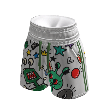 ViCo - Alien Doodle Baggy Shorts (White Green)