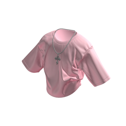 Pink Shirt w/ Silver Cross Chain
