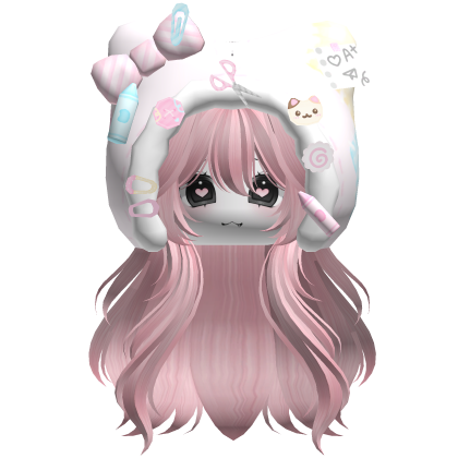 Kitty Kawaii Hair w/ Face + Hood (Pink)