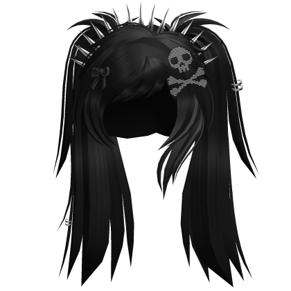 goth emo pigtails w skull + spikes headband black
