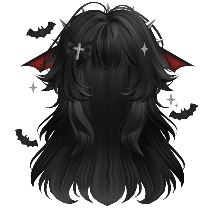 Fluffy Vampire Anime Hair w/ Bats (Black)