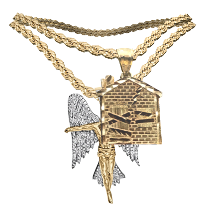 4.0 boy gold rope chain set w angel house pendant