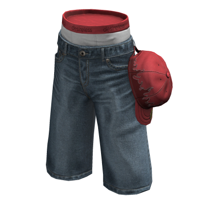 Blue Baggy Jorts w/ Red Hanging Cap