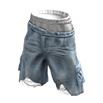 Light Blue Denim Ripped Cargo Shorts