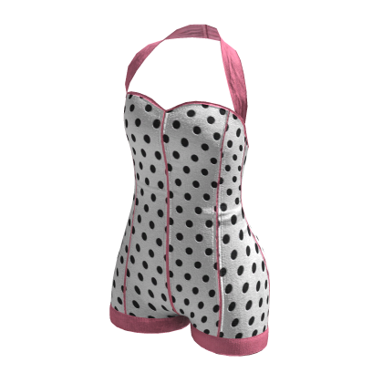 Coquette Pinup Backless Polka Dot Bodysuit (White)