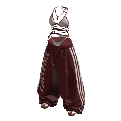 Y2K White Red wide baggy pants set