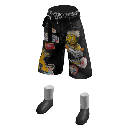 Y2K Layered Patchwork Jorts W/Sneakers (Black)