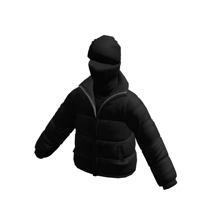 Puffer Jacket w/ Neck Scarf & Beanie - Black