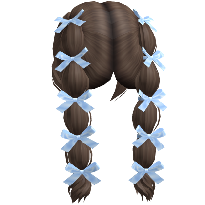 Bow-Tied Bubble Braid Pigtails (Brown & Sky Blue)