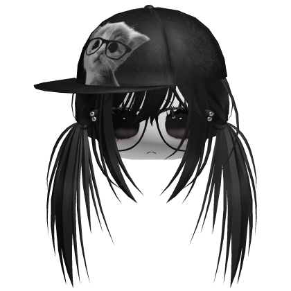Nerdy Cat Cap Moe Pigtails (Black)