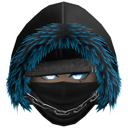 Anime boy Blue Fur Hood W/ Glowing Eyes Messy Hair