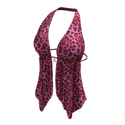 Hem Halter Top Pink Leopard Y2K Baddie Tee Shirt