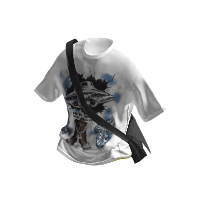 💜 Cyber Graphic Tee with Cross Bag_White