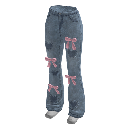 Cute Blue Heart Jeans with Ribbons