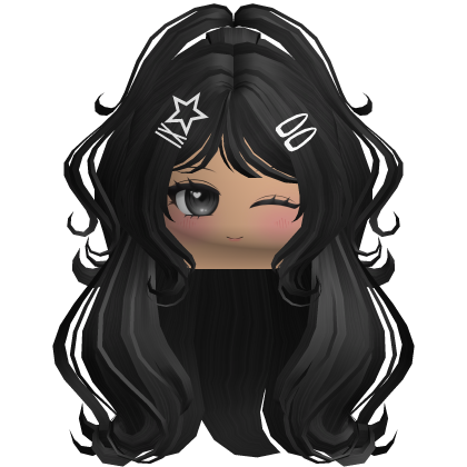 Black Wavy Fluffy Half Up Hair w/ Cute Face