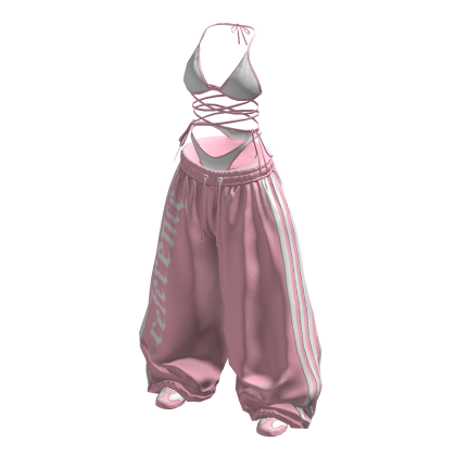 Y2K Pale Pink White wide baggy pants set