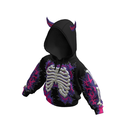 Pink Horned Demon Ribcage Hoodie