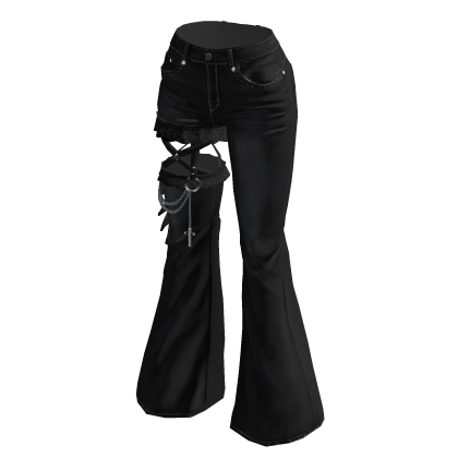BLACK LACE UP FLARED JEANS