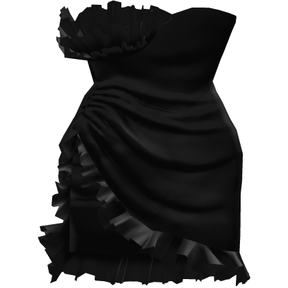 1.0 Black Ruffled Slit Dress