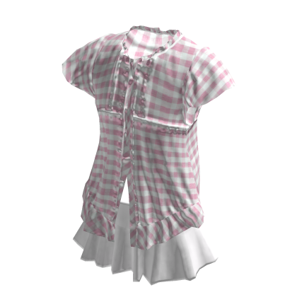 💜 Summer Gingham Ruffle Blouse Set_Soft pink