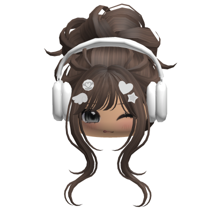 Wispy Cute Brown Bun W/ Headphones & Face