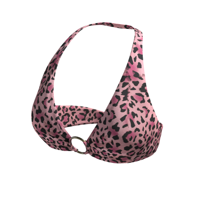 Crop Camisa Halter Bikini Top Pink Leopard