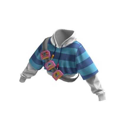 Blue Striped Stitch Hoodie Crop Top