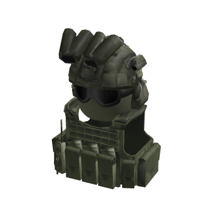 Green Military Helmet w Mask, Goggles And Vest