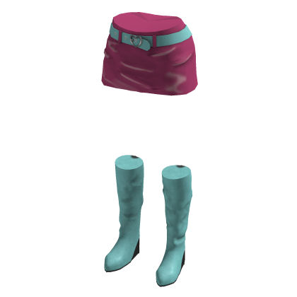 Y2K Heart Belt Skirt & Pink Boots (Fuchsia-Teal)