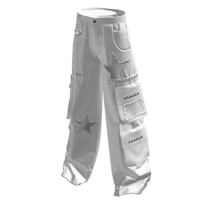Stars Y2K Cargo Pants White