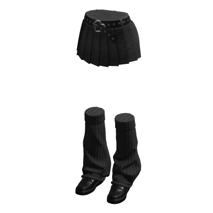 ℛ Y2K Black Mini Pleated Denim Skirt w/ Boots 