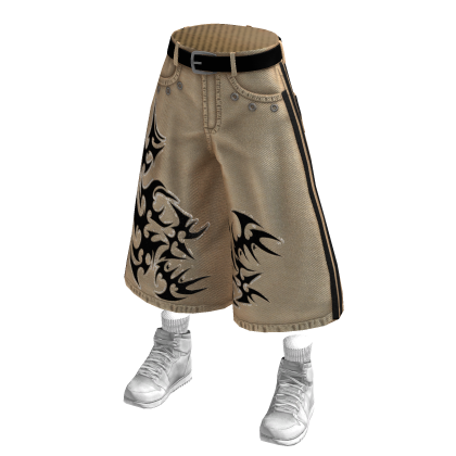 Tan Baggy Y2k Jorts /w Sneakers