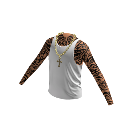 White Tank Top w/ Gold Cross Chain & Sleeves