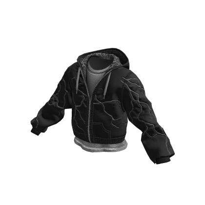 Grunge Streetwear Double Zip Hoodie Black Y2K