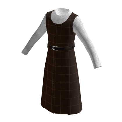 Vintage Cute Long Dress Brown White Comfy Girl