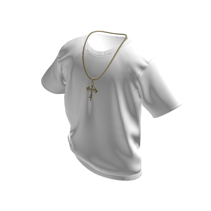White T-Shirt with Gold Cross Chain
