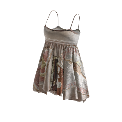 Boho Beige Satin Babydoll Dress (Postmarks)