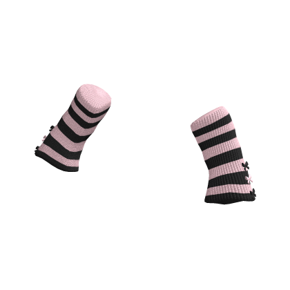 dolly pink + black striped arm warmers w ribbons