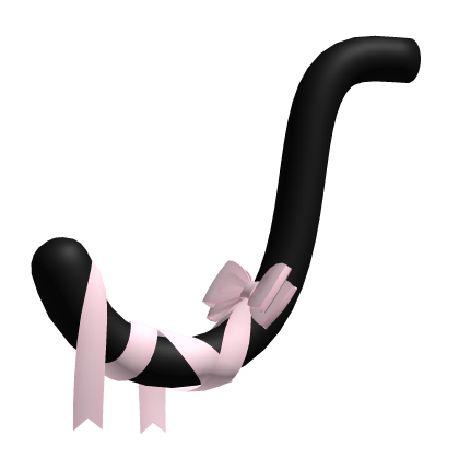Cute Black Down Kitty Cat Tail w Pink Bow Ribbons
