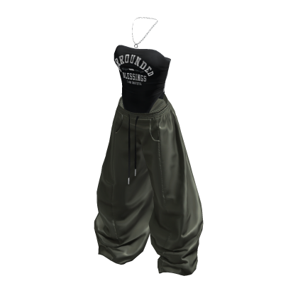 Y2K Swimsuit Wide Pants Outfit (Black/Khaki)