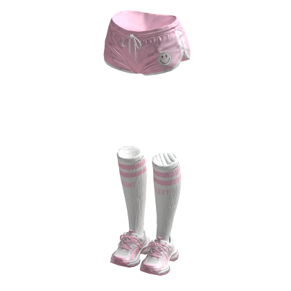 Y2K Pink Athletic Shorts Set w Sneakers