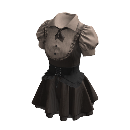 Brown Striped Jirai Kei Corset Dress