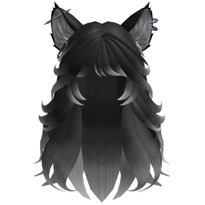 Black & White Fluffy Long Hair with Cat Ears