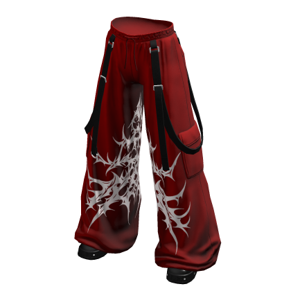 Y2K Red Cargo Strap Pants Strapped Baggy Shoes