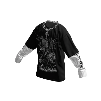 Eternos Graphic Layered Shirt w/ Cross Chain