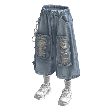 Light Denim Baggy Vintage Jorts /w Sneakers