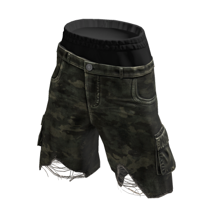 Camo Ripped Cargo Shorts