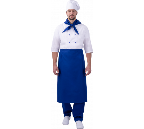 Костюм ШЕФ-ПОВАР, белый-василек
