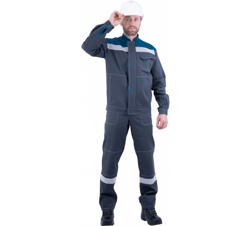 Костюм РАЦИОНАЛИЗАТОР летний, серый-бирюза, 100% х/б, (куртка, полукомбинезон)