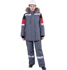Куртка ХАЙ-ТЕК SAFETY зимняя, серый-красный-черный, женская